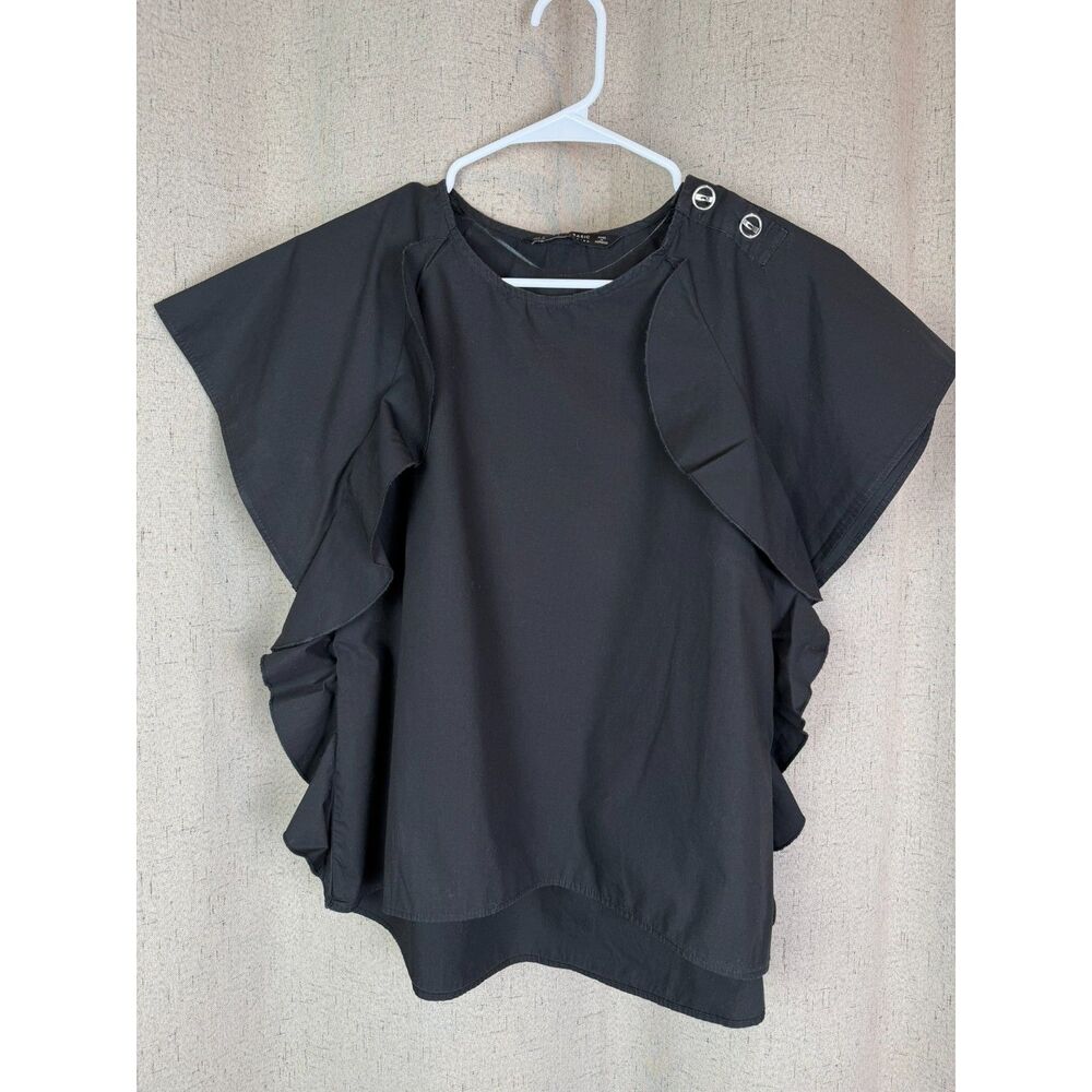 Zara Basic Collection Cotton Ruffle Cap Sleeve Top - Picture 6 of 7